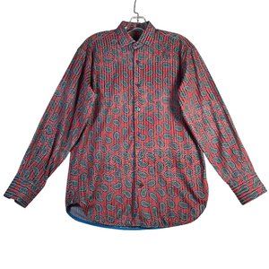 Visconti Black Mens Button Up Shirt Size S Red Blue Textured Paisley Long Sleeve